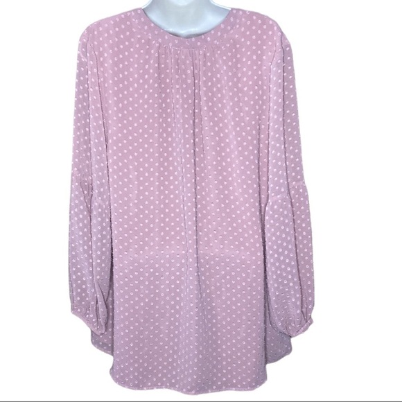 Black Rainn | Blush Polka Dot Blouse Neck Bow Tie Chiffon Overlay Plus Size 2X - Picture 2 of 6